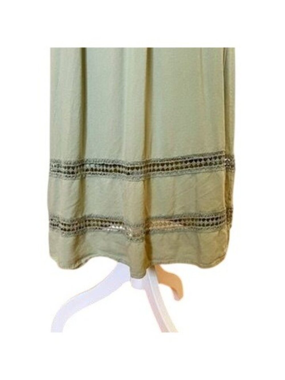 Sim & Sam Womens Sz M Maxi Dress Sage Green Crochet Smocked Forest Fairy Earthy - Picture 3 of 14